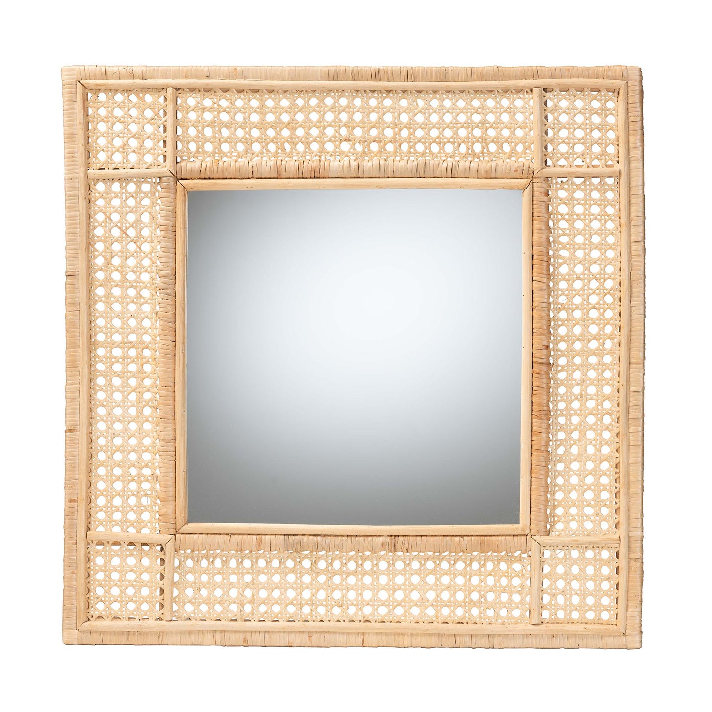 Baxton Studio bali & pari Josepha Modern Bohemian Natural Brown Rattan Accent Wall Mirror | Mirrors | Modishstore - 2