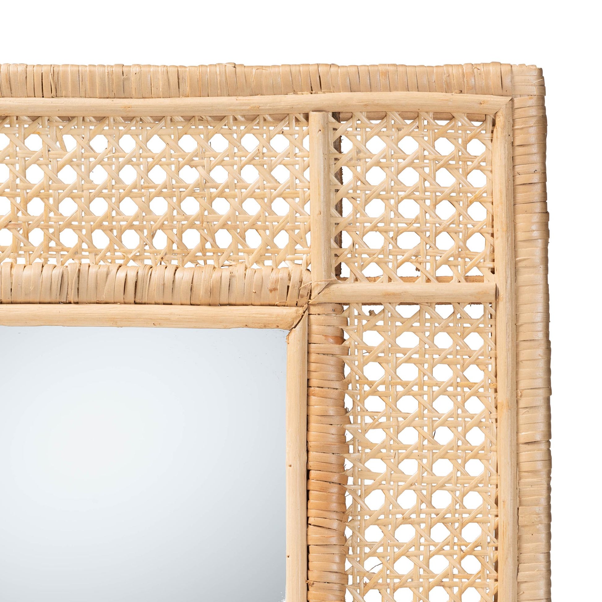 Baxton Studio bali & pari Josepha Modern Bohemian Natural Brown Rattan Accent Wall Mirror | Mirrors | Modishstore - 3