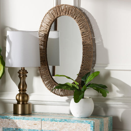 Baxton Studio bali & pari Elwyn Modern Bohemian Metal and Natural Brown Seagrass Accent Wall Mirror | Mirrors | Modishstore