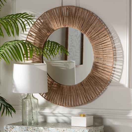 Baxton Studio bali & pari Leala Modern Bohemian Metal and Natural Brown Seagrass Accent Wall Mirror | Mirrors | Modishstore