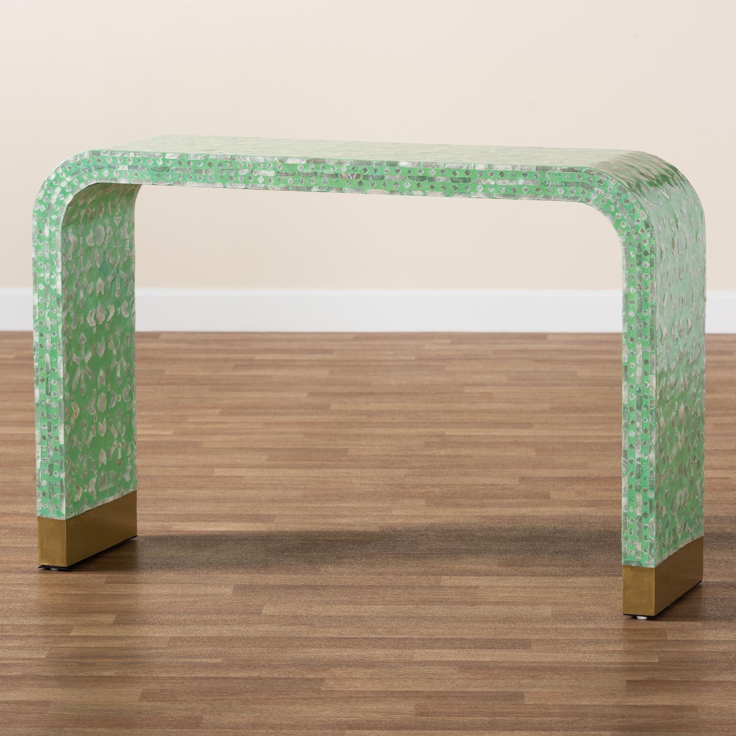 Baxton Studio Didrika Modern Bohemian Seafoam Green Mother of Pearl Console Table | Console Tables | Modishstore - 7