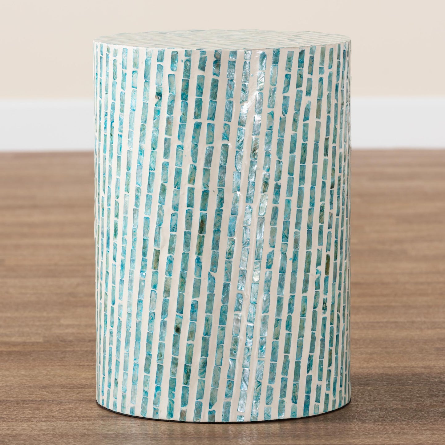 Baxton Studio Draven Modern Bohemian White and Blue Mother of Pearl End Table | End Tables | Modishstore - 6