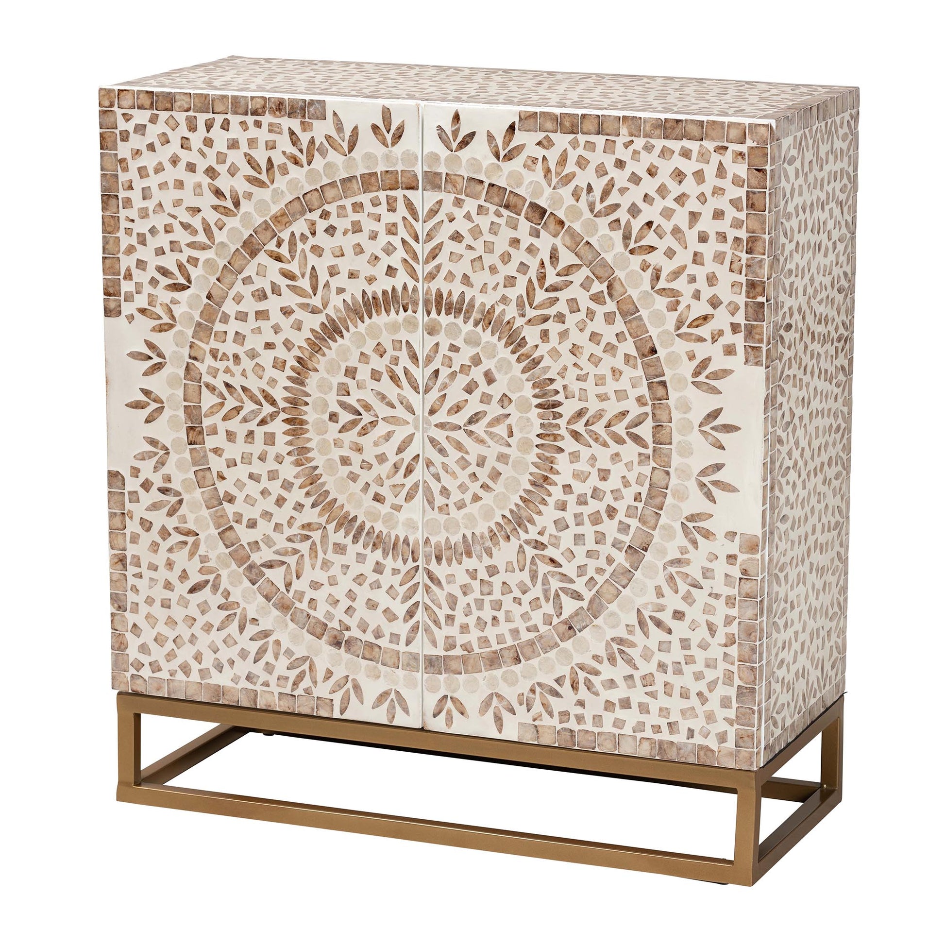 Baxton Studio Ercilia Modern Bohemian White and Rustic Brown Mother of Pearl Storage Cabinet | Cabinets | Modishstore - 2