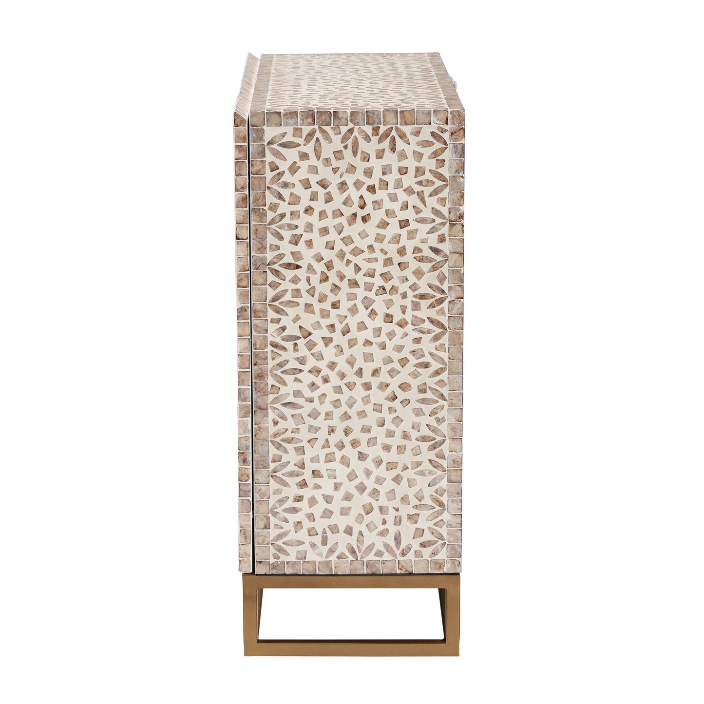 Baxton Studio Ercilia Modern Bohemian White and Rustic Brown Mother of Pearl Storage Cabinet | Cabinets | Modishstore - 5