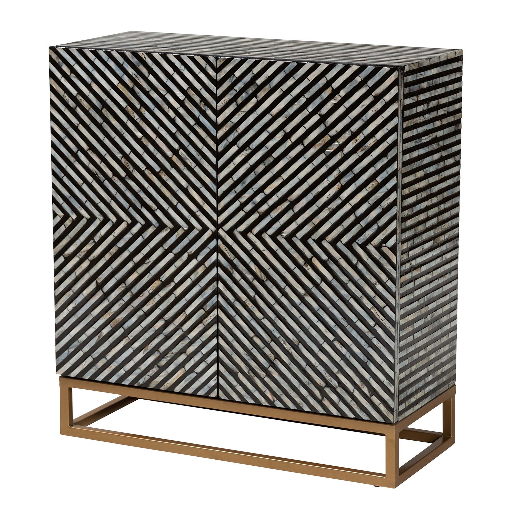 Baxton Studio Belenus Modern Bohemian Two-Tone Black and Grey Mother of Pearl and Gold Metal Storage Cabinet | Cabinets | Modishstore - 2