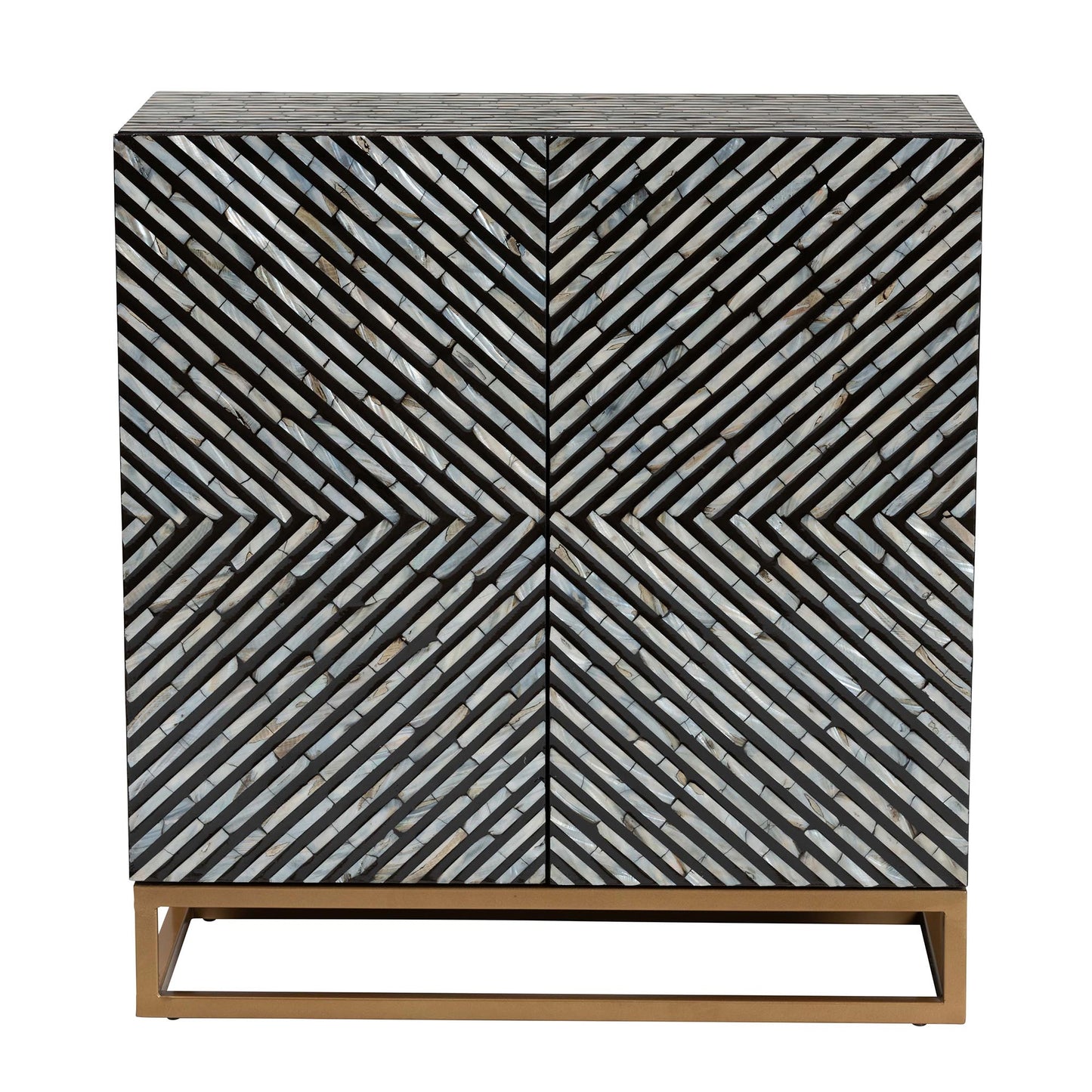 Baxton Studio Belenus Modern Bohemian Two-Tone Black and Grey Mother of Pearl and Gold Metal Storage Cabinet | Cabinets | Modishstore - 4