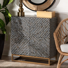 Baxton Studio Belenus Modern Bohemian Two-Tone Black and Grey Mother of Pearl and Gold Metal Storage Cabinet