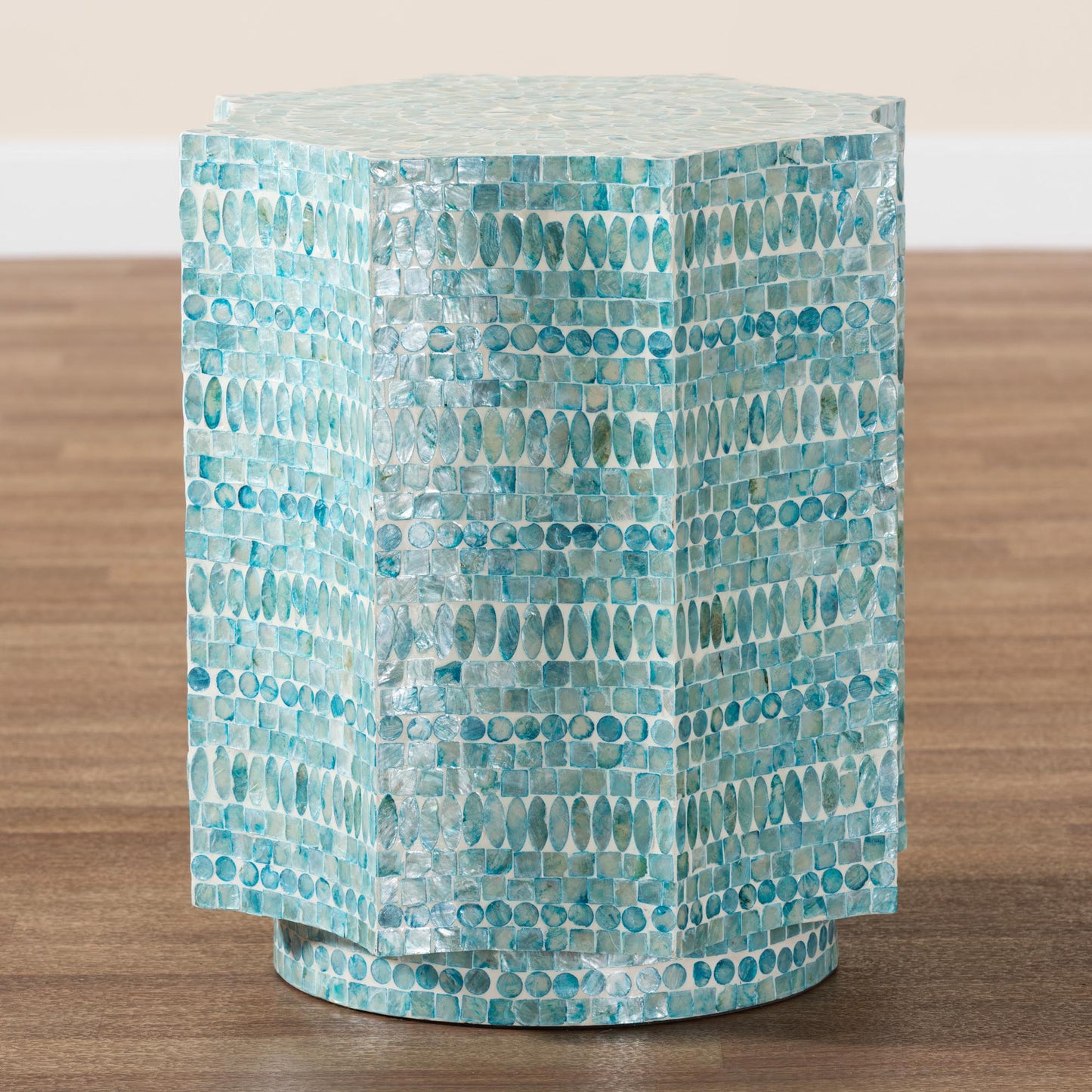 Baxton Studio Olesia Modern Bohemian Blue Mother of Pearl End Table | End Tables | Modishstore - 6