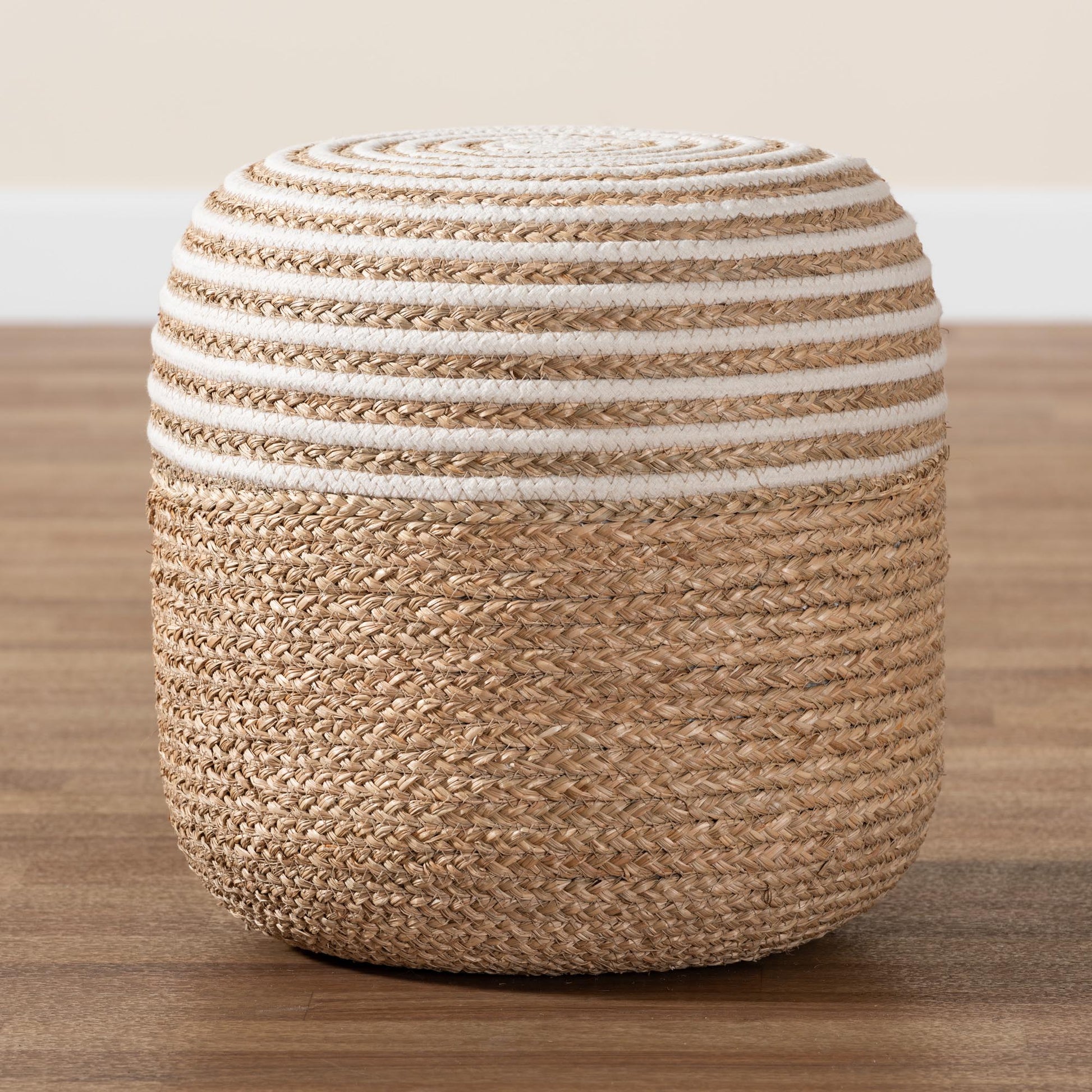 Baxton Studio bali & pari Nequiel Modern Bohemian Natural Brown Seagrass and Woven Rope Ottoman Footstool | Ottomans | Modishstore - 6