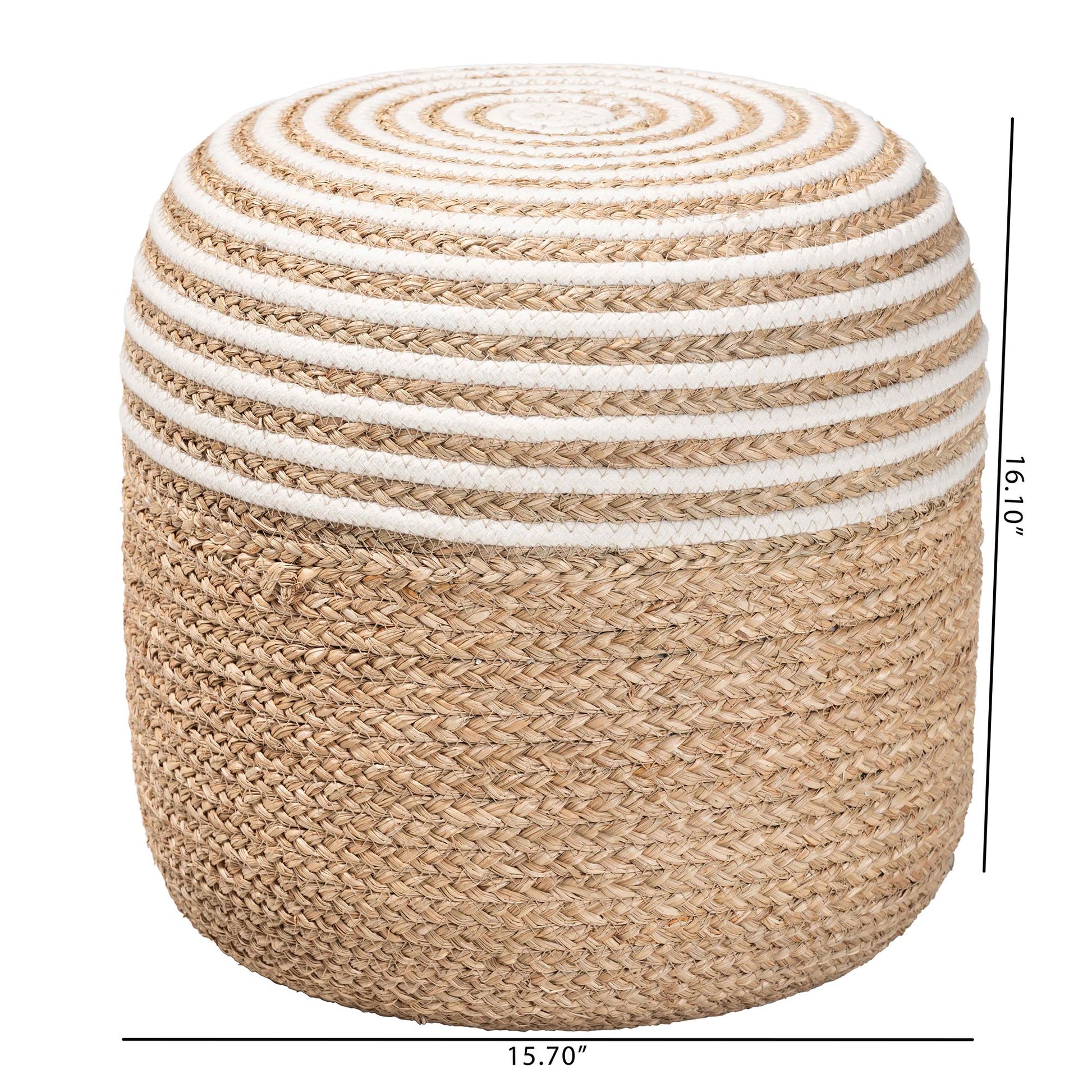 Baxton Studio bali & pari Nequiel Modern Bohemian Natural Brown Seagrass and Woven Rope Ottoman Footstool | Ottomans | Modishstore - 7