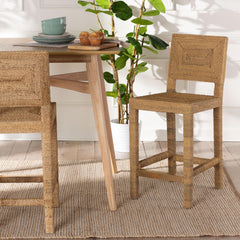 Baxton Studio bali & pari Anfield Modern Bohemian Natural Seagrass and Mahogany Wood Counter Stool