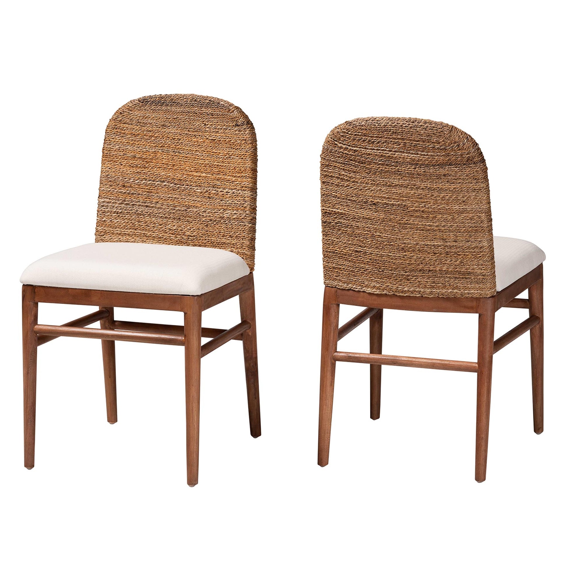 Baxton Studio bali & pari Nadim Modern Bohemian Natural Seagrass and Acacia Wood 2-Piece Dining Chair Set | Dining Chairs | Modishstore - 4