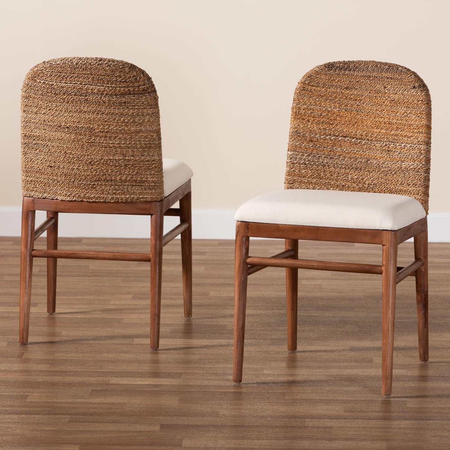 Baxton Studio bali & pari Nadim Modern Bohemian Natural Seagrass and Acacia Wood 2-Piece Dining Chair Set | Dining Chairs | Modishstore - 2