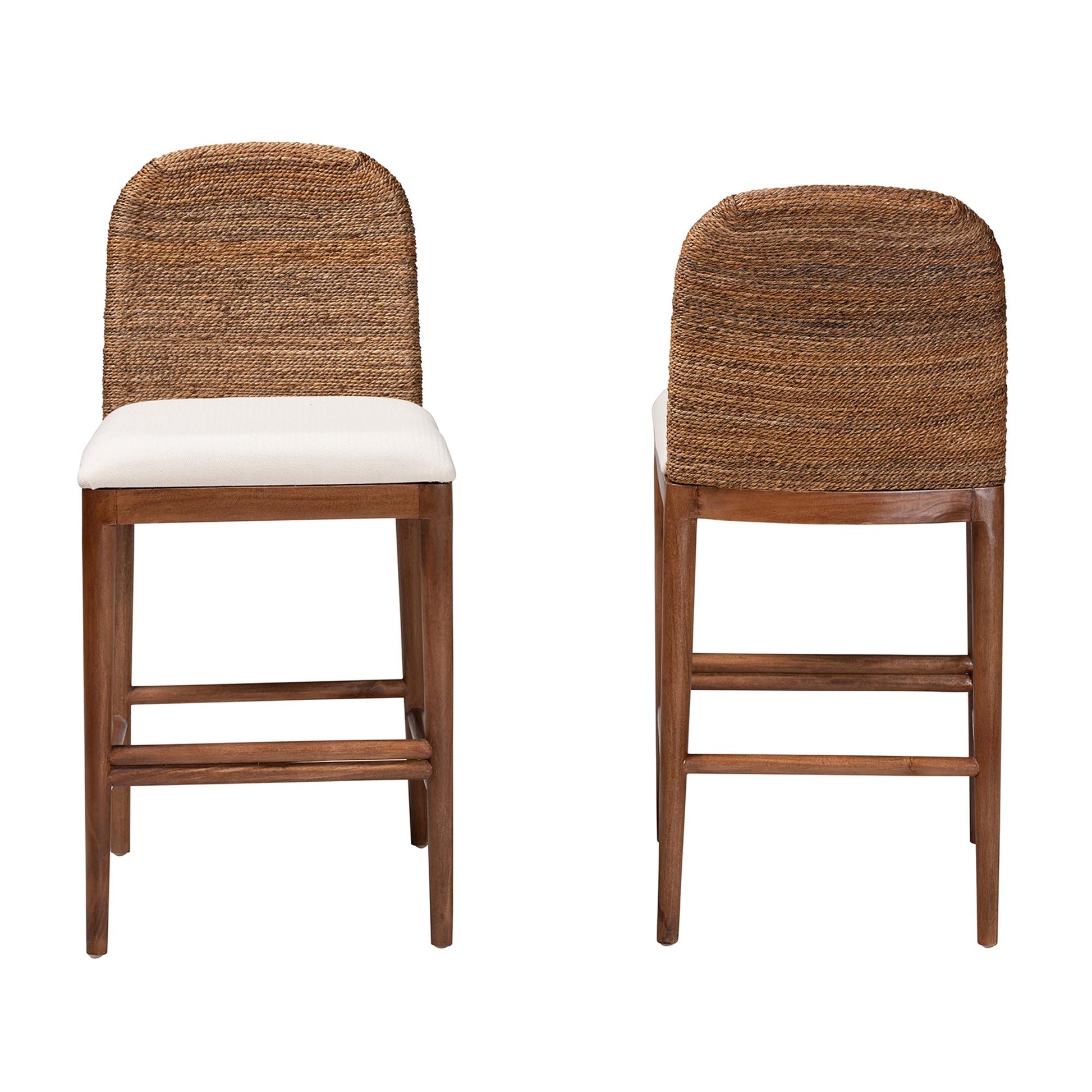 Baxton Studio bali & pari Nadim Modern Bohemian Natural Seagrass and Acacia Wood 2-Piece Counter Stool Set | Counter Stools | Modishstore - 5