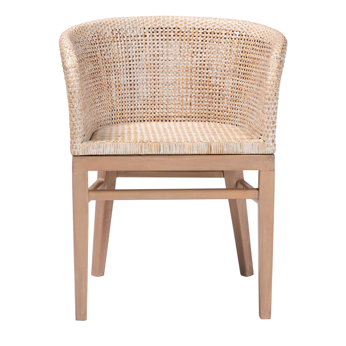 Baxton Studio bali & pari Papua Modern Bohemian Antique White Washed Rattan and Mahogany Wood Dining Chair | Dining Chairs | Modishstore - 3