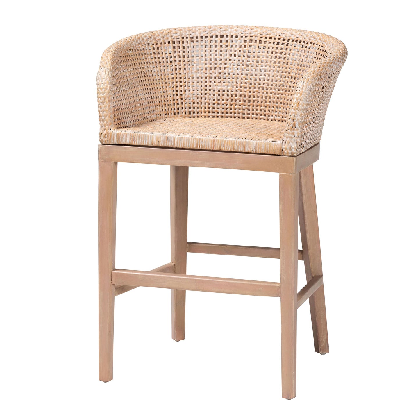 Baxton Studio bali & pari Papua Modern Bohemian Antique White Washed Rattan and Mahogany Wood Counter Stool | Counter Stools | Modishstore - 2