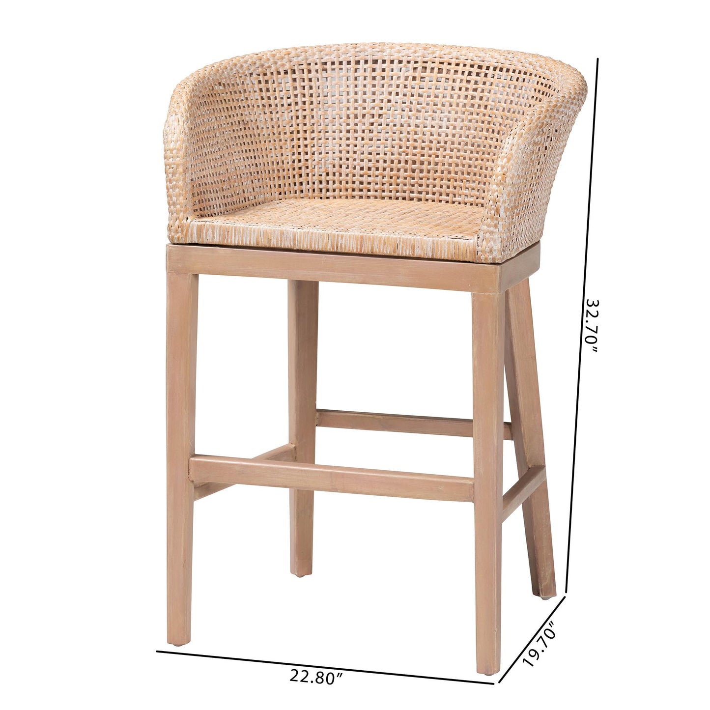 Baxton Studio bali & pari Papua Modern Bohemian Antique White Washed Rattan and Mahogany Wood Counter Stool | Counter Stools | Modishstore - 10