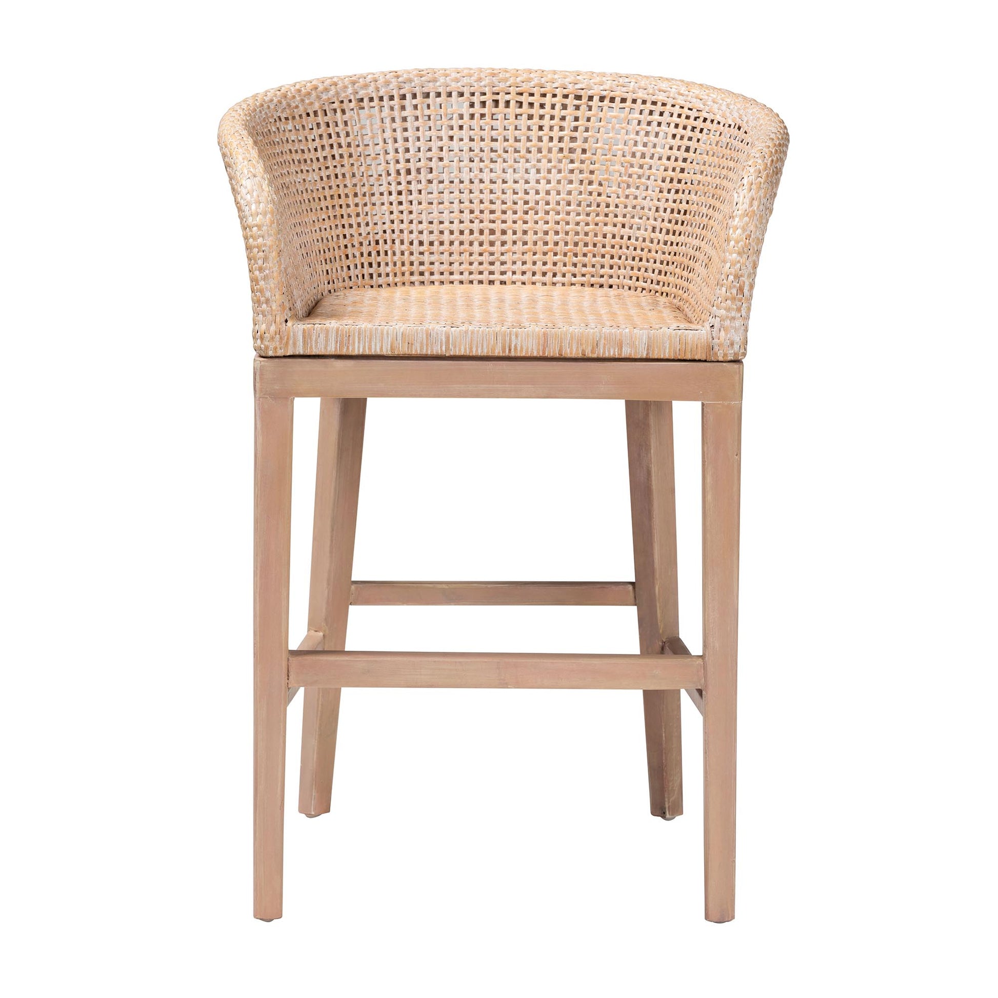 Baxton Studio bali & pari Papua Modern Bohemian Antique White Washed Rattan and Mahogany Wood Counter Stool | Counter Stools | Modishstore - 3