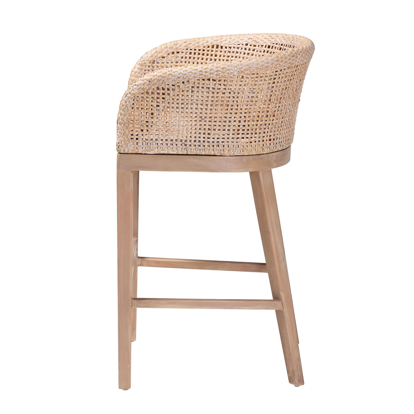 Baxton Studio bali & pari Papua Modern Bohemian Antique White Washed Rattan and Mahogany Wood Counter Stool | Counter Stools | Modishstore - 4