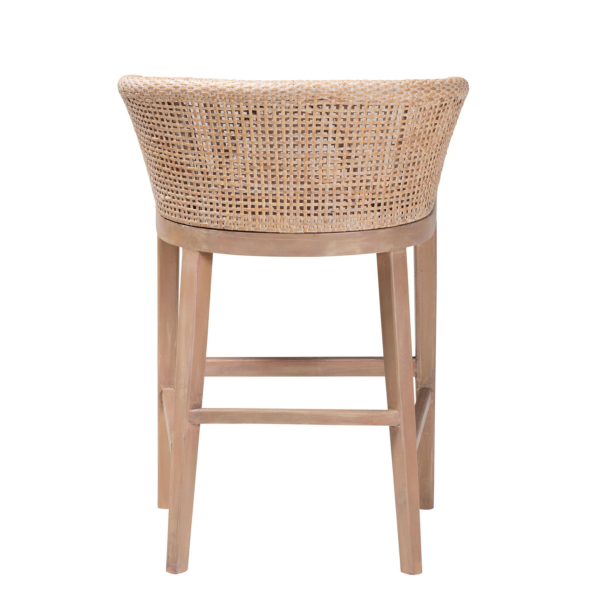 Baxton Studio bali & pari Papua Modern Bohemian Antique White Washed Rattan and Mahogany Wood Counter Stool | Counter Stools | Modishstore - 5