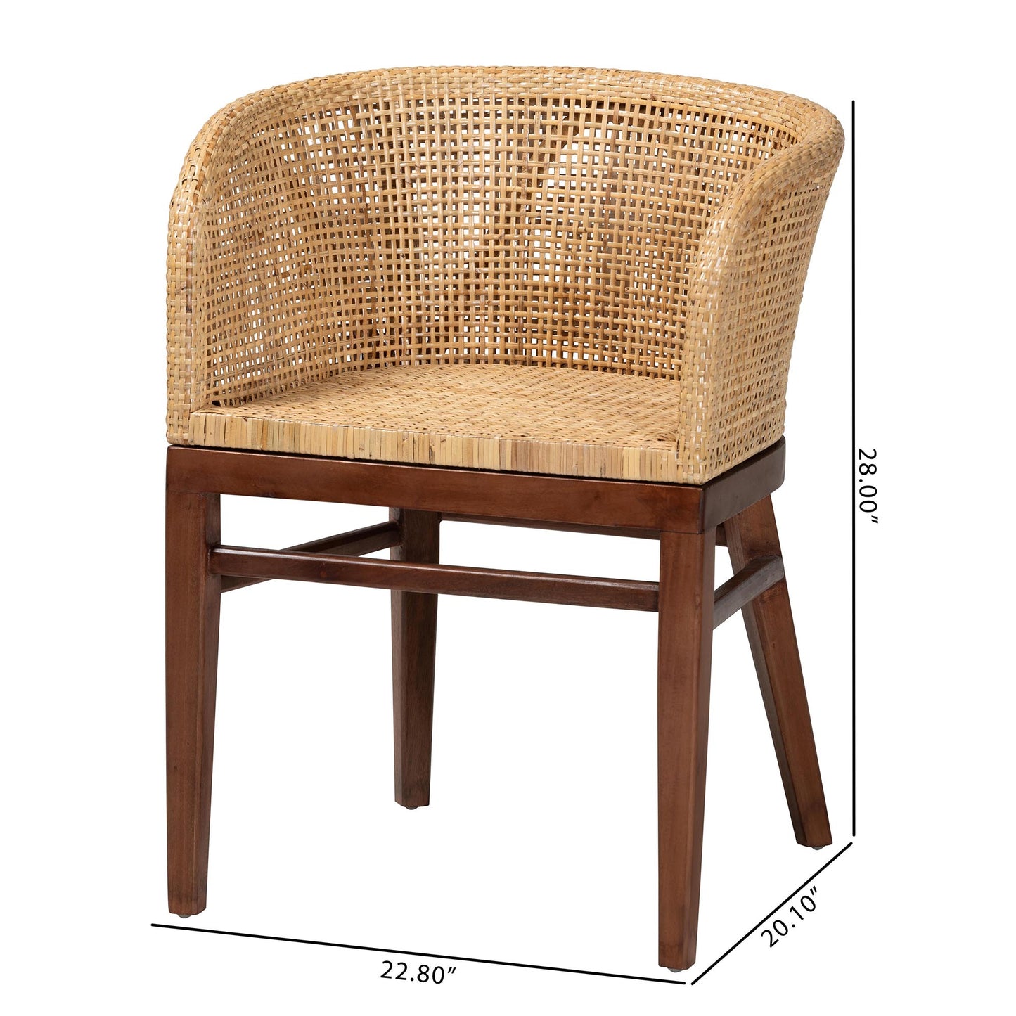 Baxton Studio bali & pari Papua Modern Bohemian Natural Rattan and Walnut Brown Acacia Wood Dining Chair | Dining Chairs | Modishstore - 3