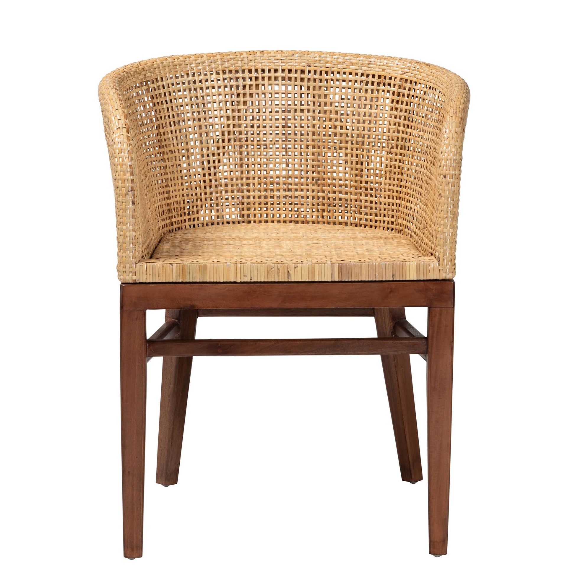 Baxton Studio bali & pari Papua Modern Bohemian Natural Rattan and Walnut Brown Acacia Wood Dining Chair | Dining Chairs | Modishstore - 5