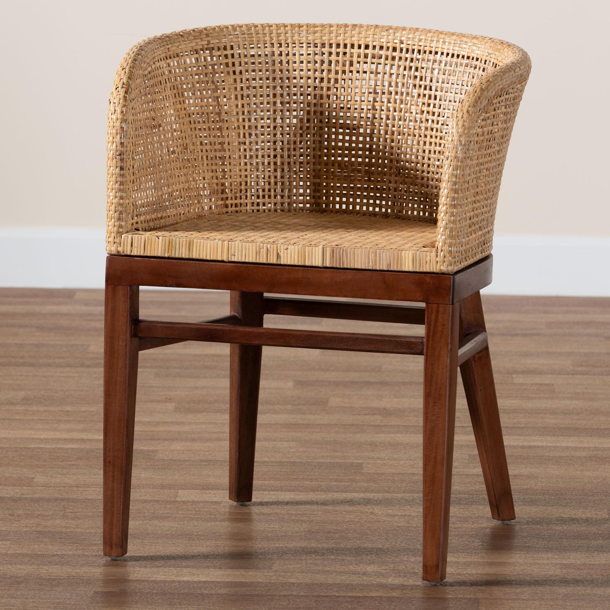 Baxton Studio bali & pari Papua Modern Bohemian Natural Rattan and Walnut Brown Acacia Wood Dining Chair | Dining Chairs | Modishstore - 2