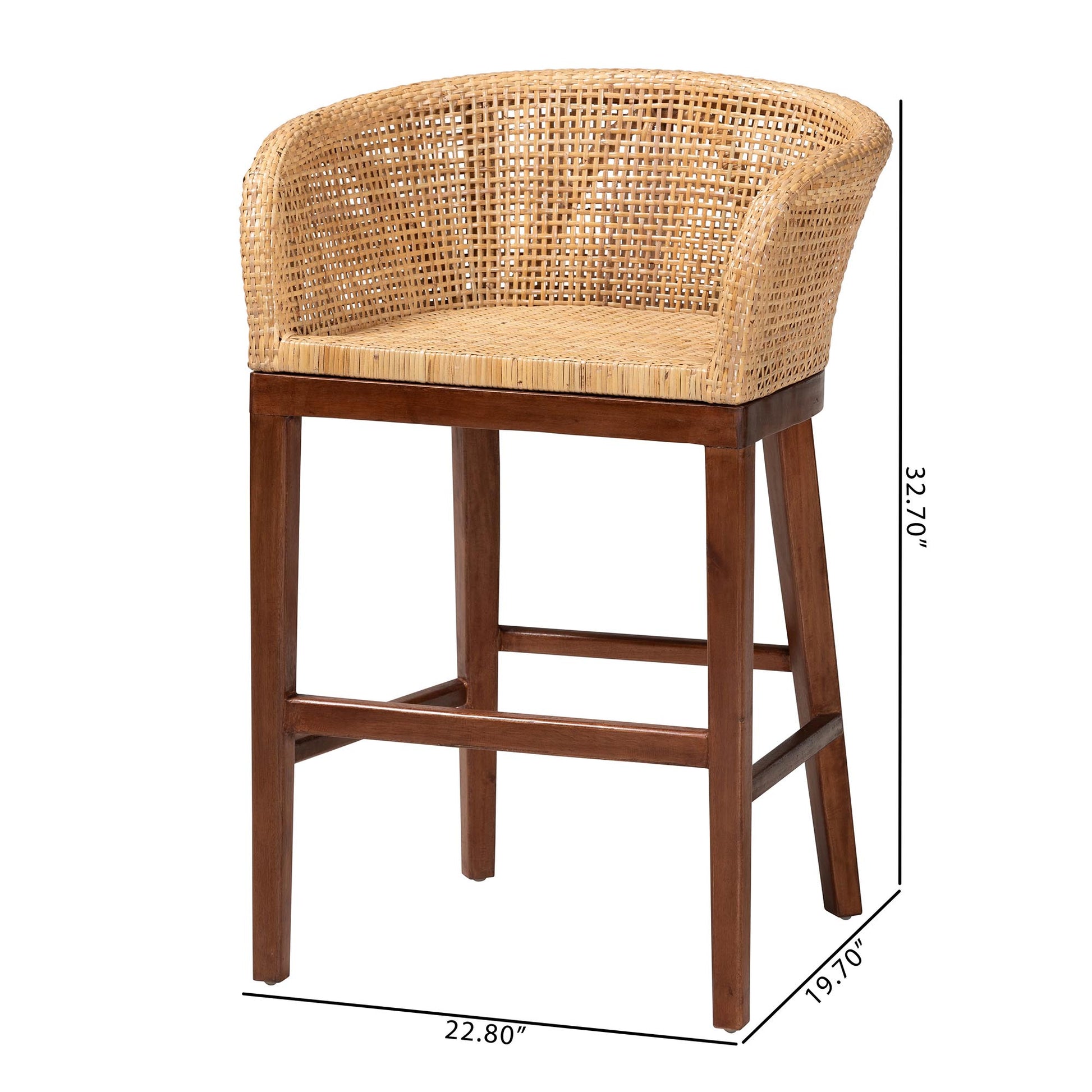 Baxton Studio bali & pari Papua Modern Bohemian Natural Rattan and Walnut Brown Acacia Wood Counter Stool | Counter Stools | Modishstore - 10