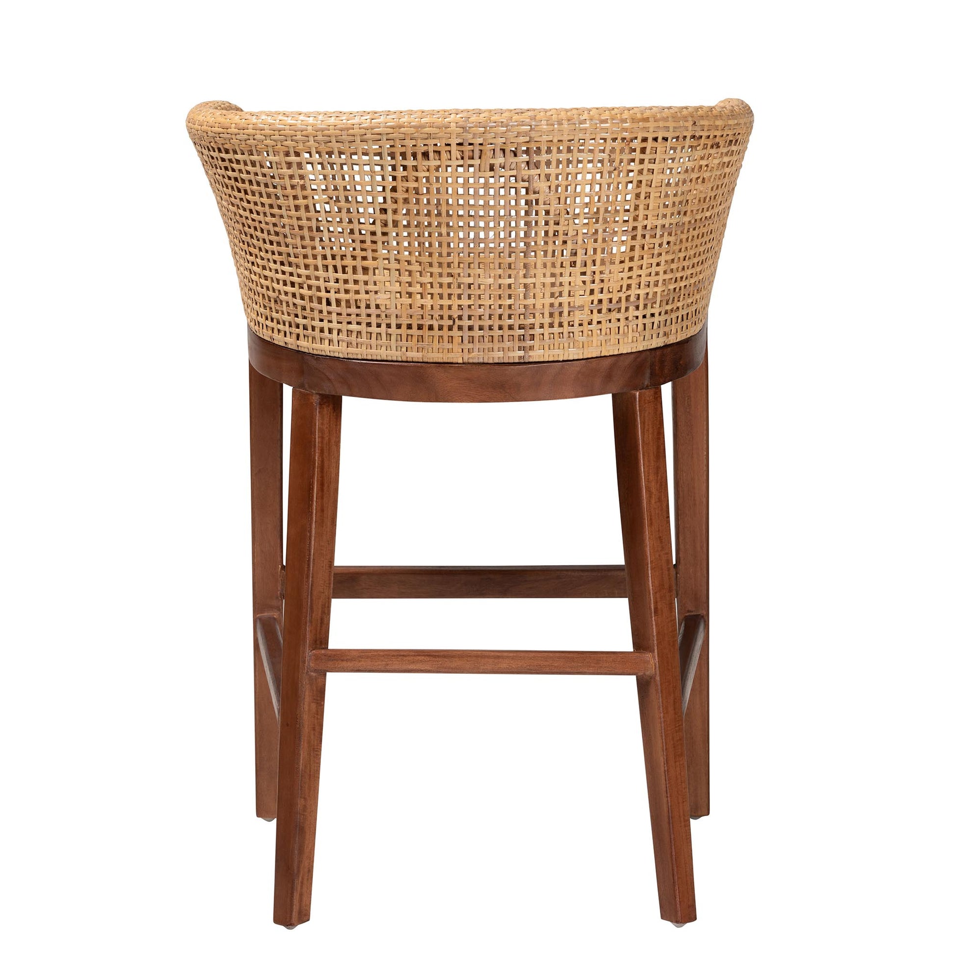 Baxton Studio bali & pari Papua Modern Bohemian Natural Rattan and Walnut Brown Acacia Wood Counter Stool | Counter Stools | Modishstore - 5