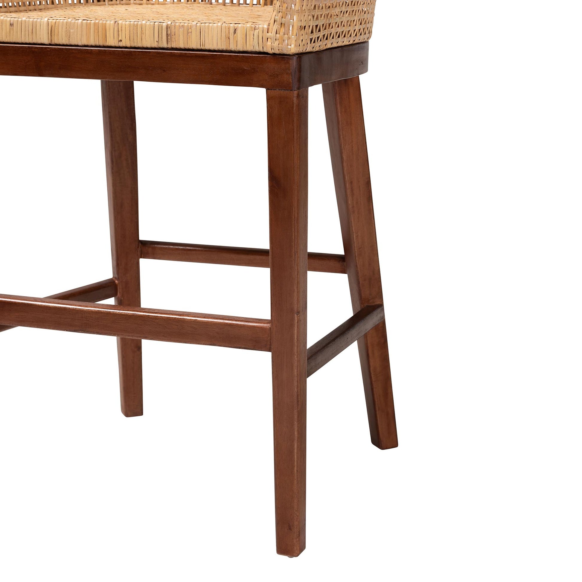 Baxton Studio bali & pari Papua Modern Bohemian Natural Rattan and Walnut Brown Acacia Wood Counter Stool | Counter Stools | Modishstore - 7