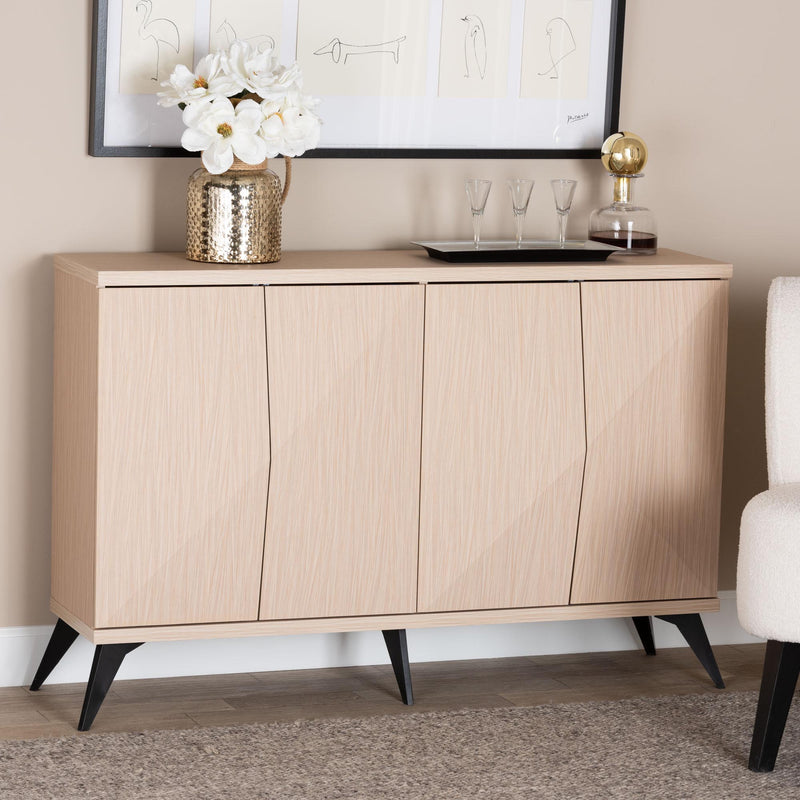 Baxton Studio Draper Mid-Century Modern Two-Tone Light Brown and Black Wood 4-Door Sideboard Buffet | Sideboards | Modishstore