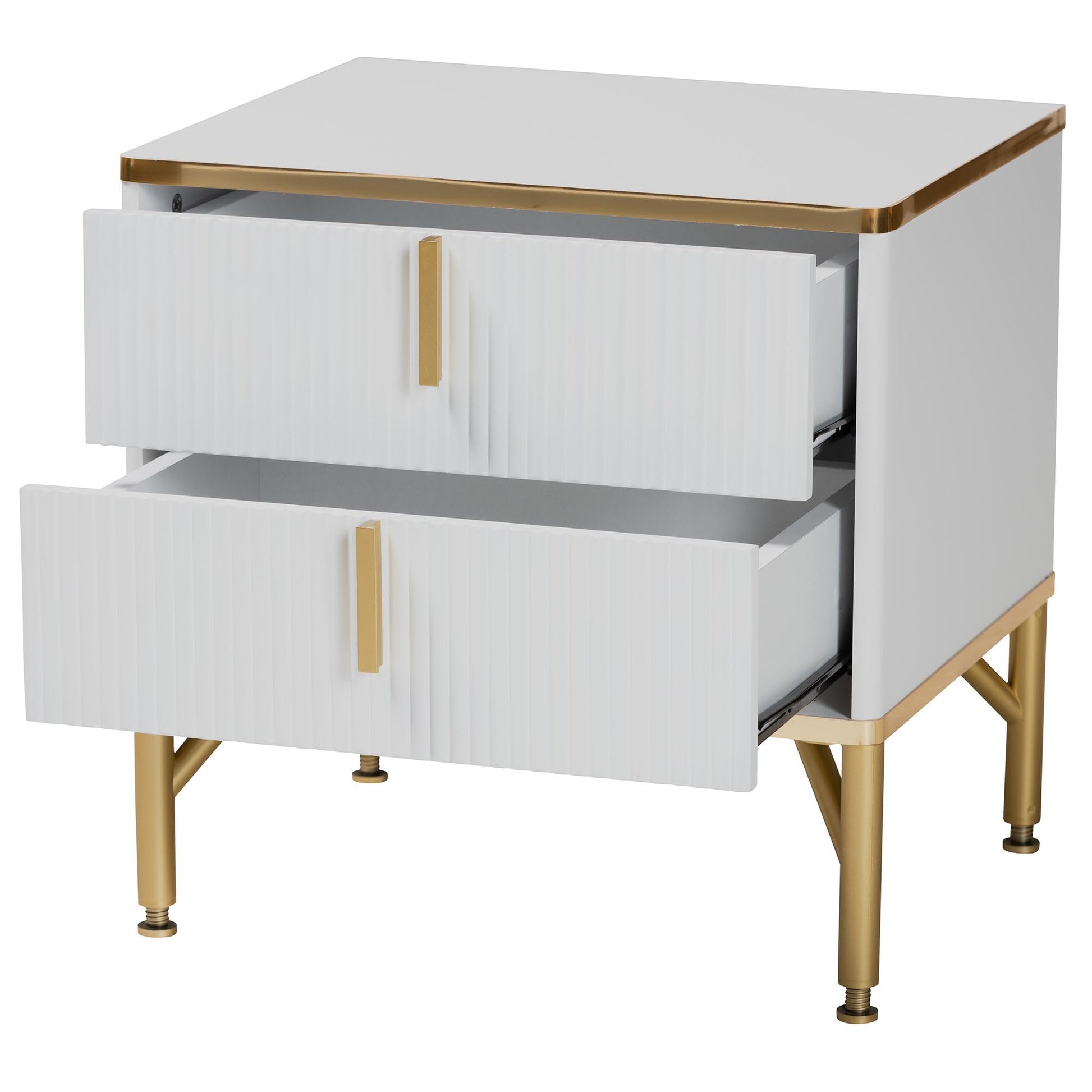 Baxton Studio Lilac Modern Glam White Wood and Gold Metal 2-Drawer Nightstand | Nightstands | Modishstore - 3