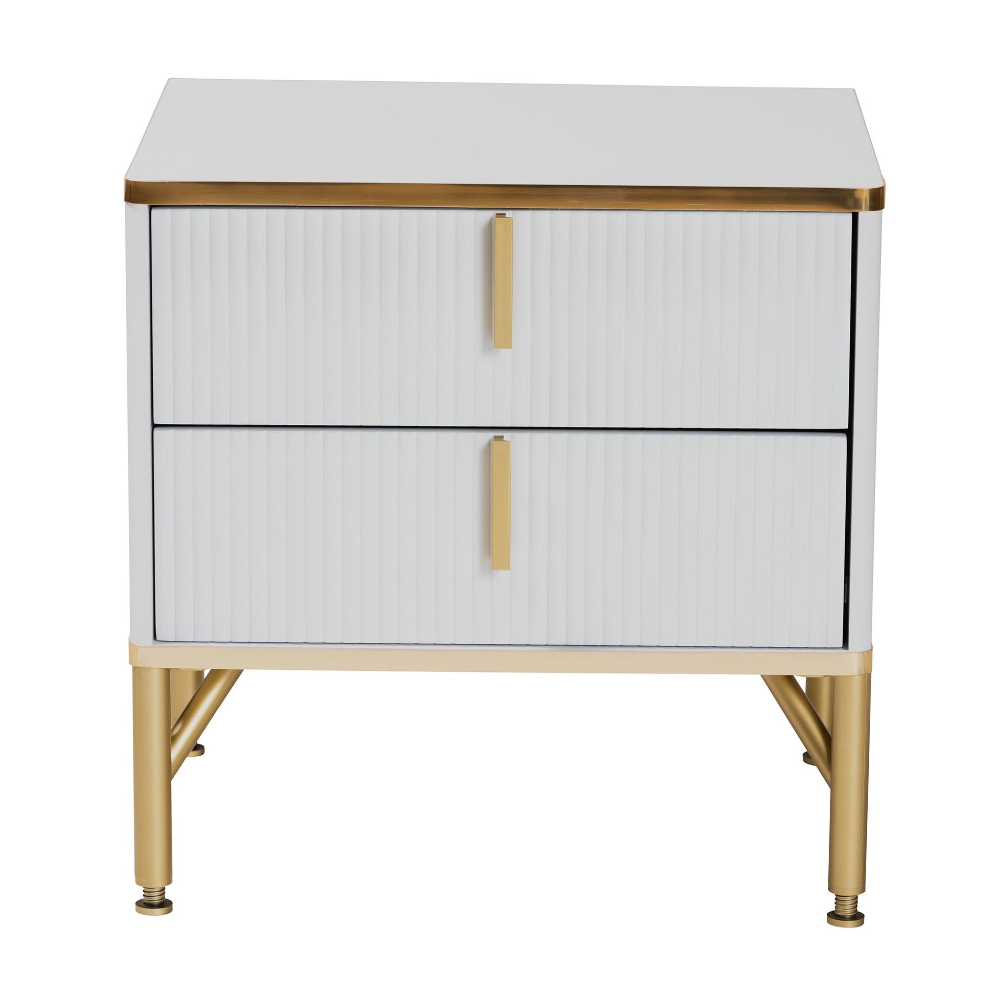 Baxton Studio Lilac Modern Glam White Wood and Gold Metal 2-Drawer Nightstand | Nightstands | Modishstore - 4