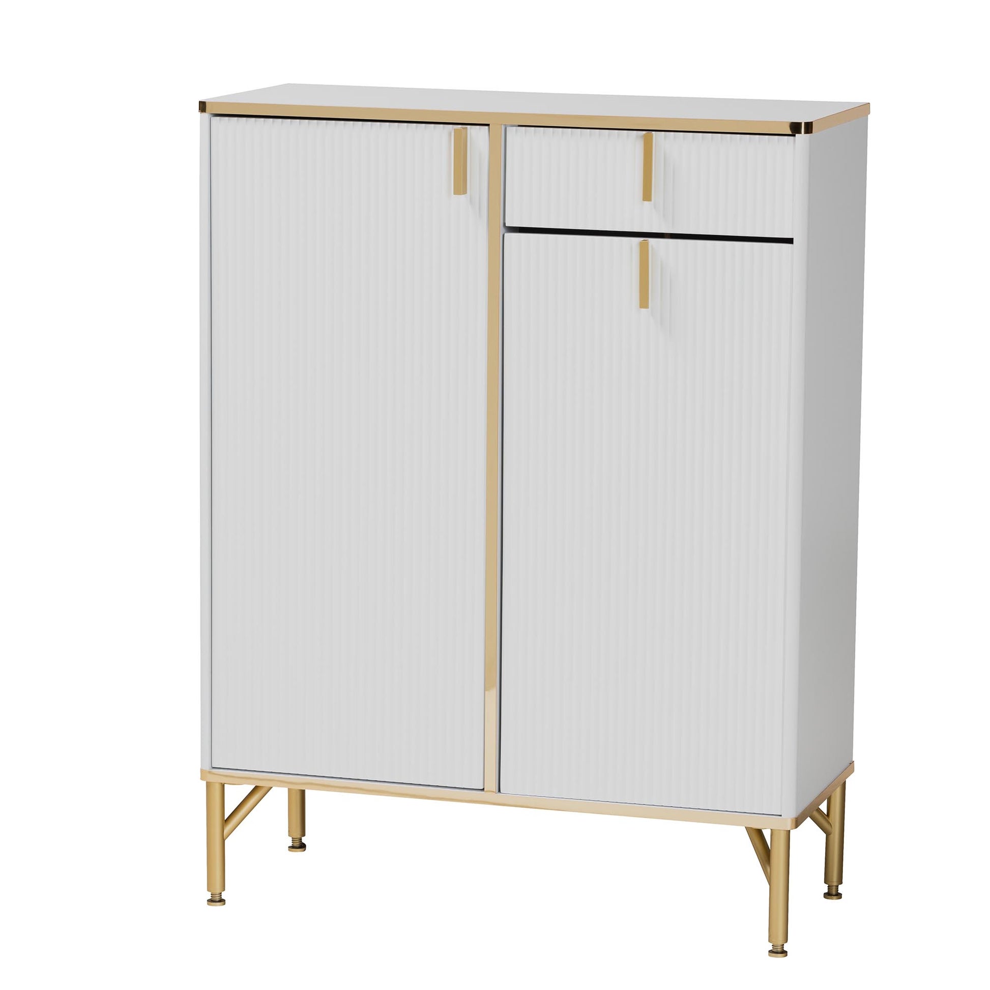 Baxton Studio Lilac Modern Glam White Wood and Gold Metal 2-Door Shoe Cabinet | Cabinets | Modishstore - 2