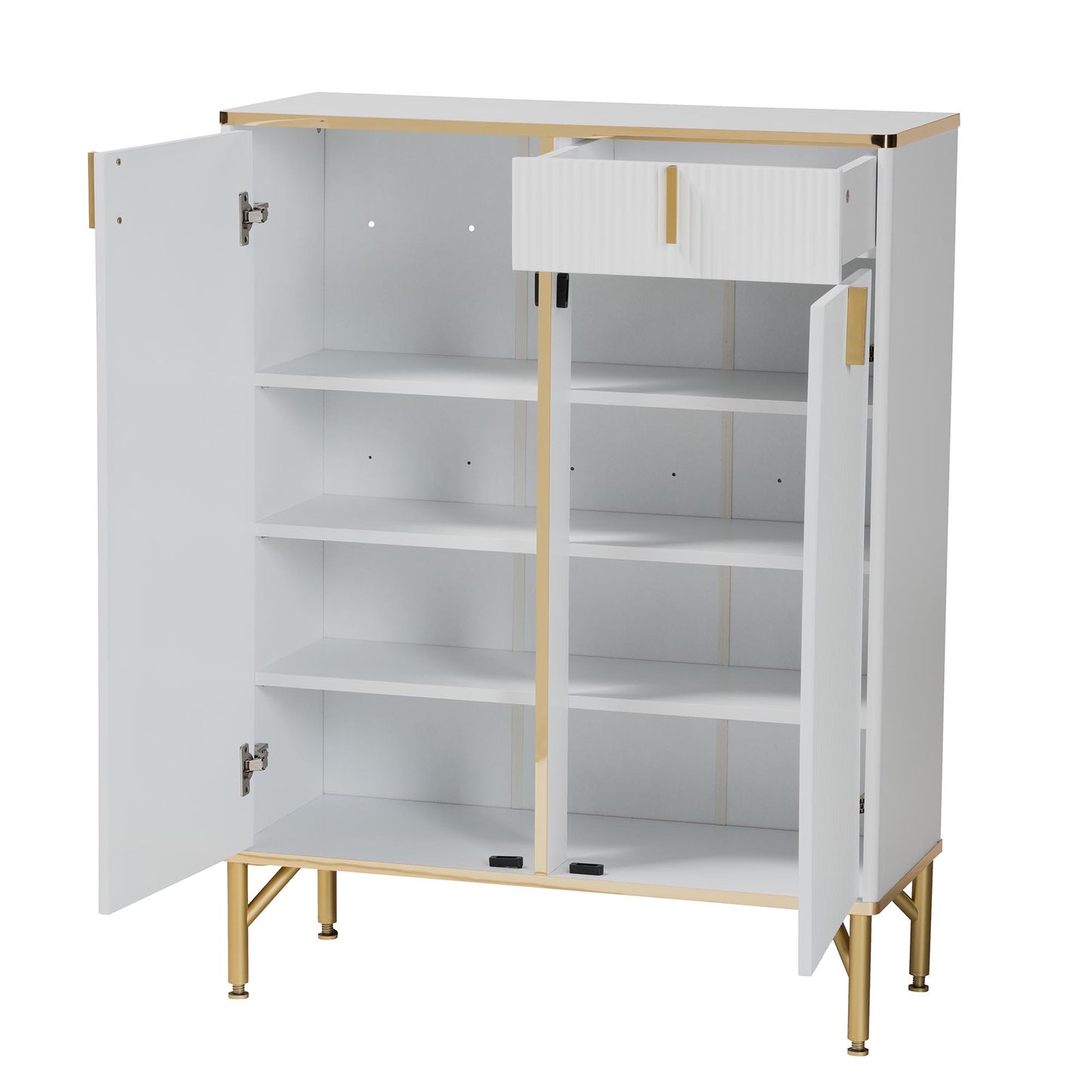 Baxton Studio Lilac Modern Glam White Wood and Gold Metal 2-Door Shoe Cabinet | Cabinets | Modishstore - 3