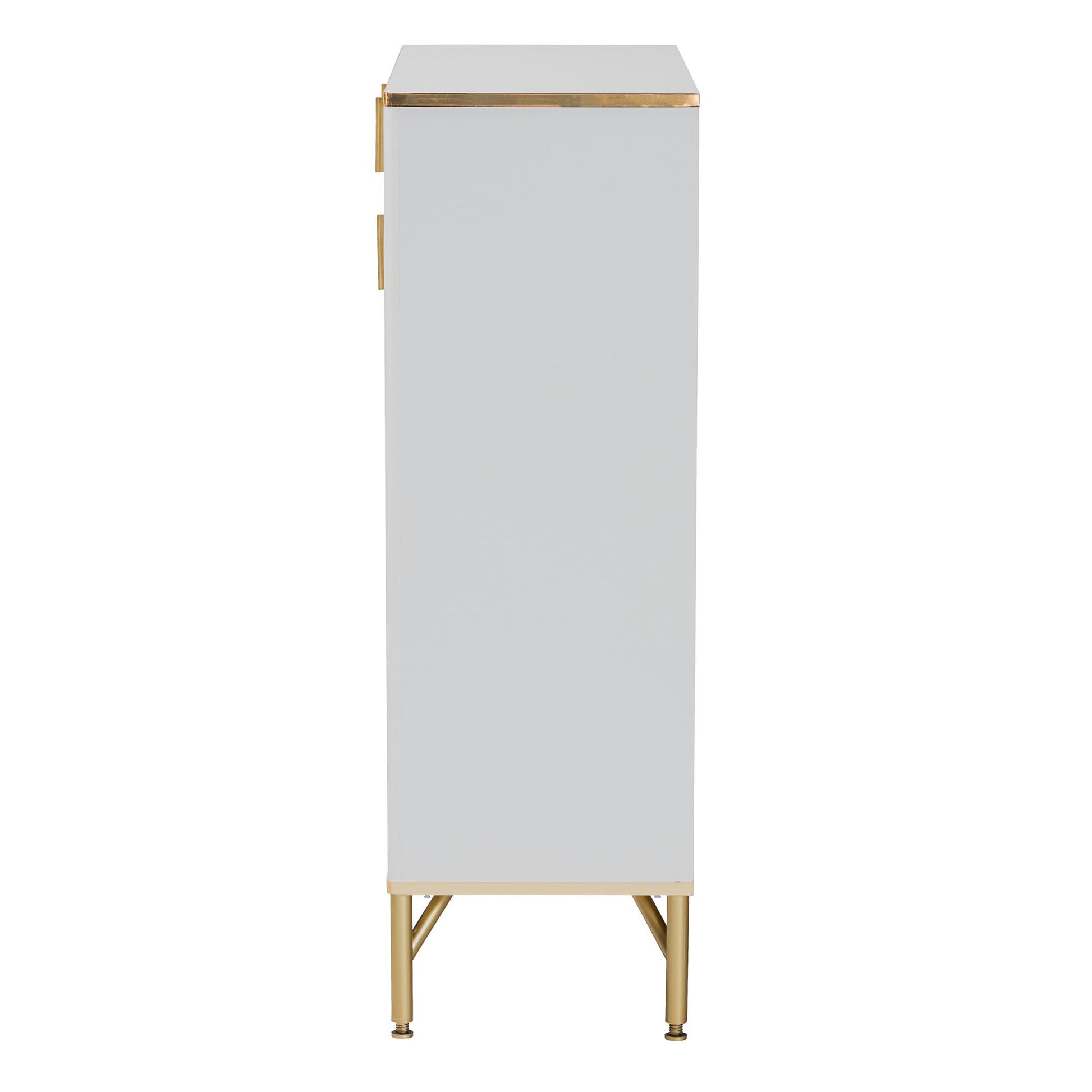 Baxton Studio Lilac Modern Glam White Wood and Gold Metal 2-Door Shoe Cabinet | Cabinets | Modishstore - 5