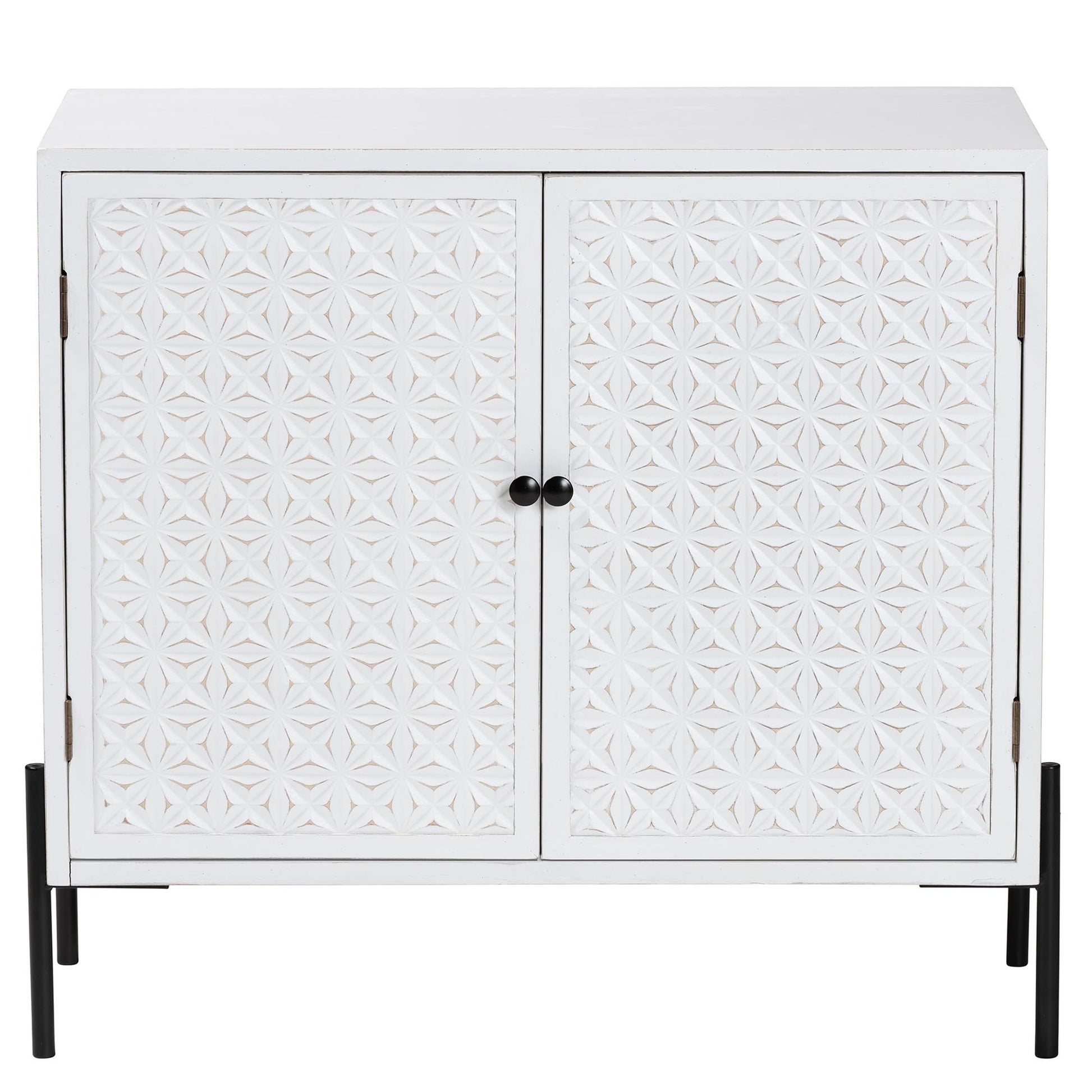 Baxton Studio Nefeli Mid-Century Transitional White Finished Wood and Black Metal 2-Door Storage Cabinet | Cabinets | Modishstore - 5