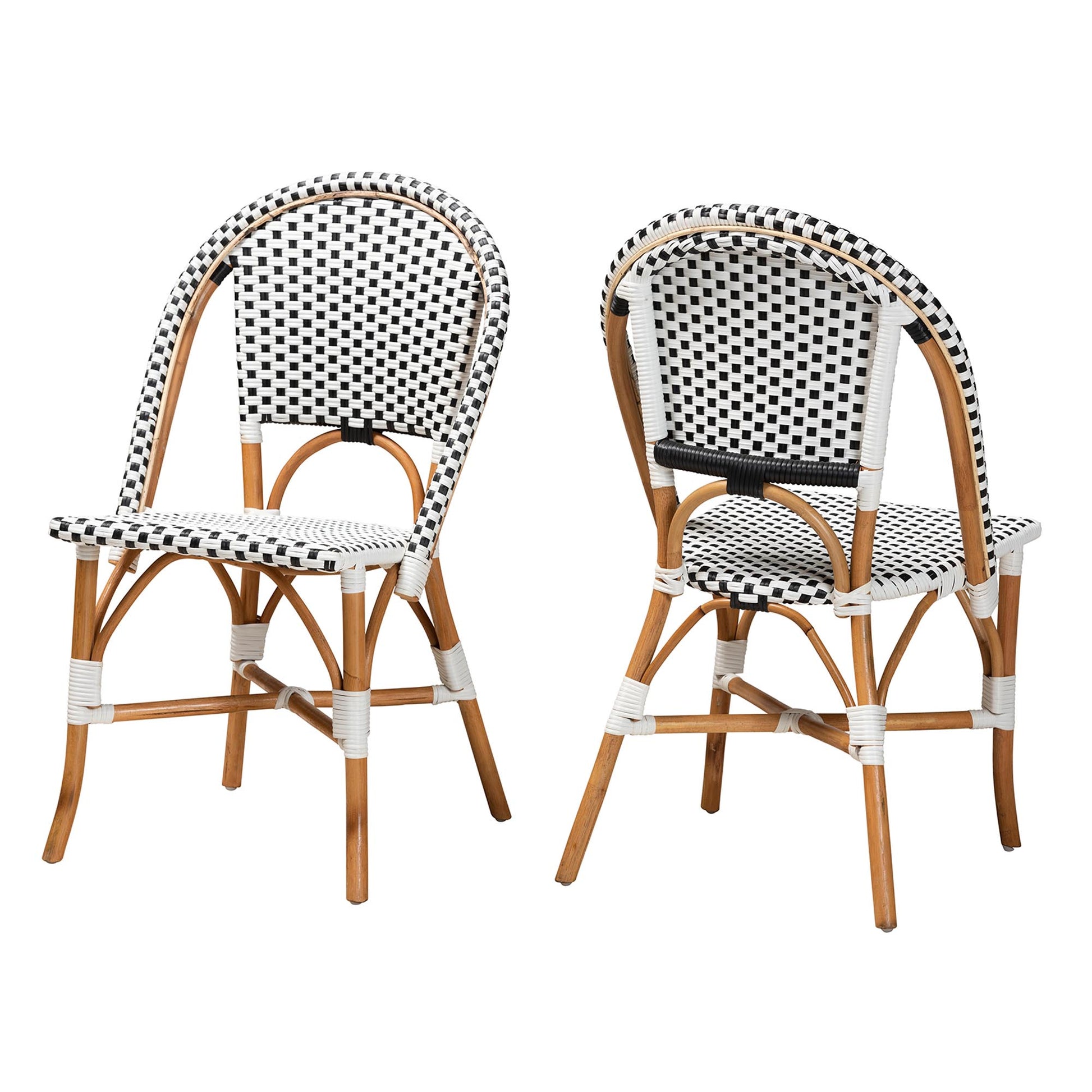 Baxton Studio Quincy Modern French Black and White Weaving and Natural Brown Rattan 2-Piece Bistro Chair Set | Dining Chairs | Modishstore - 4