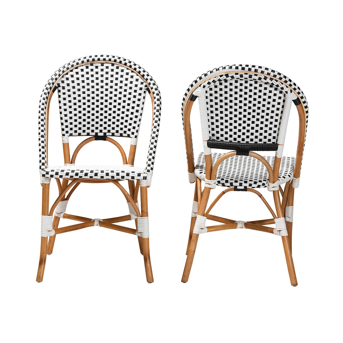 Baxton Studio Quincy Modern French Black and White Weaving and Natural Brown Rattan 2-Piece Bistro Chair Set | Dining Chairs | Modishstore - 5