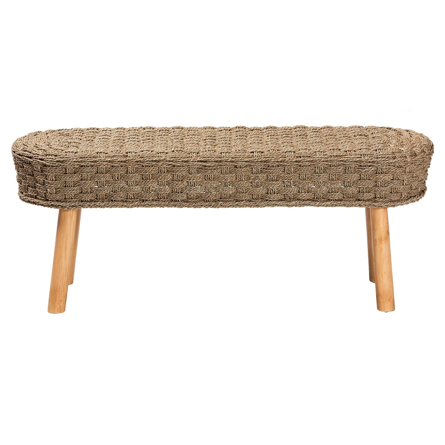 Baxton Studio bali & pari Denver Modern Bohemian Natural Seagrass and Acacia Wood Accent Bench | Benches | Modishstore - 3