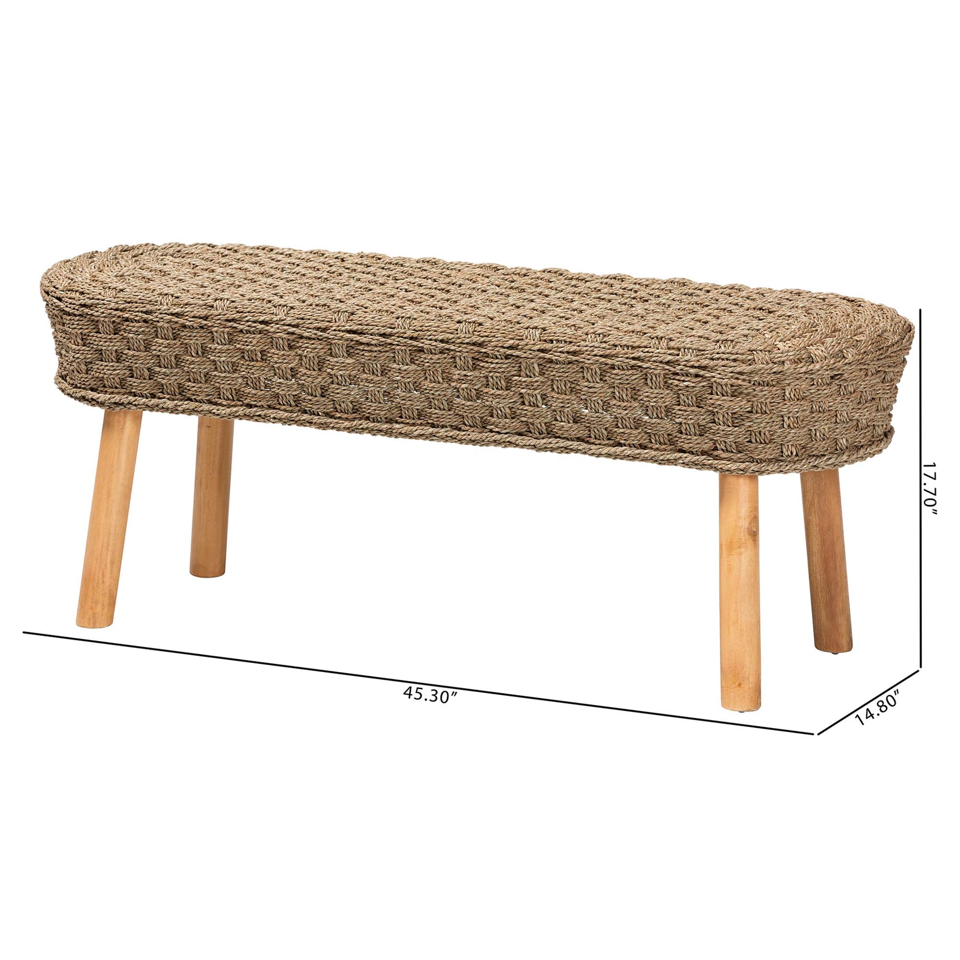 Baxton Studio bali & pari Denver Modern Bohemian Natural Seagrass and Acacia Wood Accent Bench | Benches | Modishstore - 8