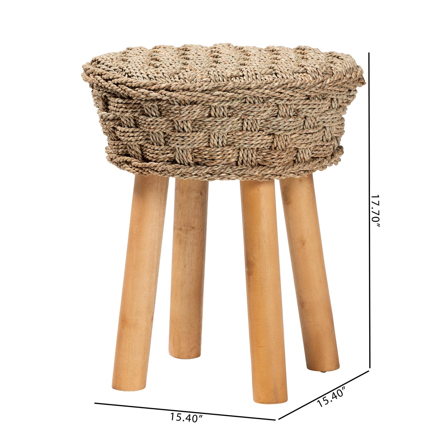 Baxton Studio bali & pari Denver Modern Bohemian Natural Seagrass and Acacia Wood Stool | Dining Chairs | Modishstore - 8