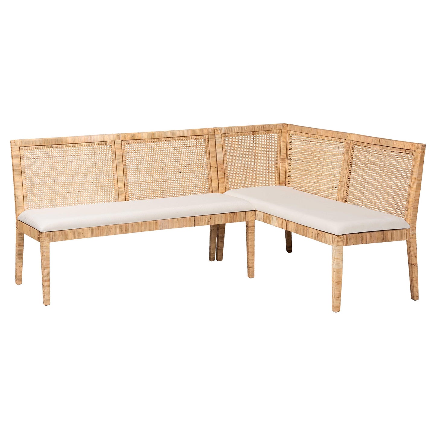 Baxton Studio bali & pari Kalimantan Bohemian Light Honey Rattan 2-Piece Banquette Set | Sofa Set | Modishstore - 4