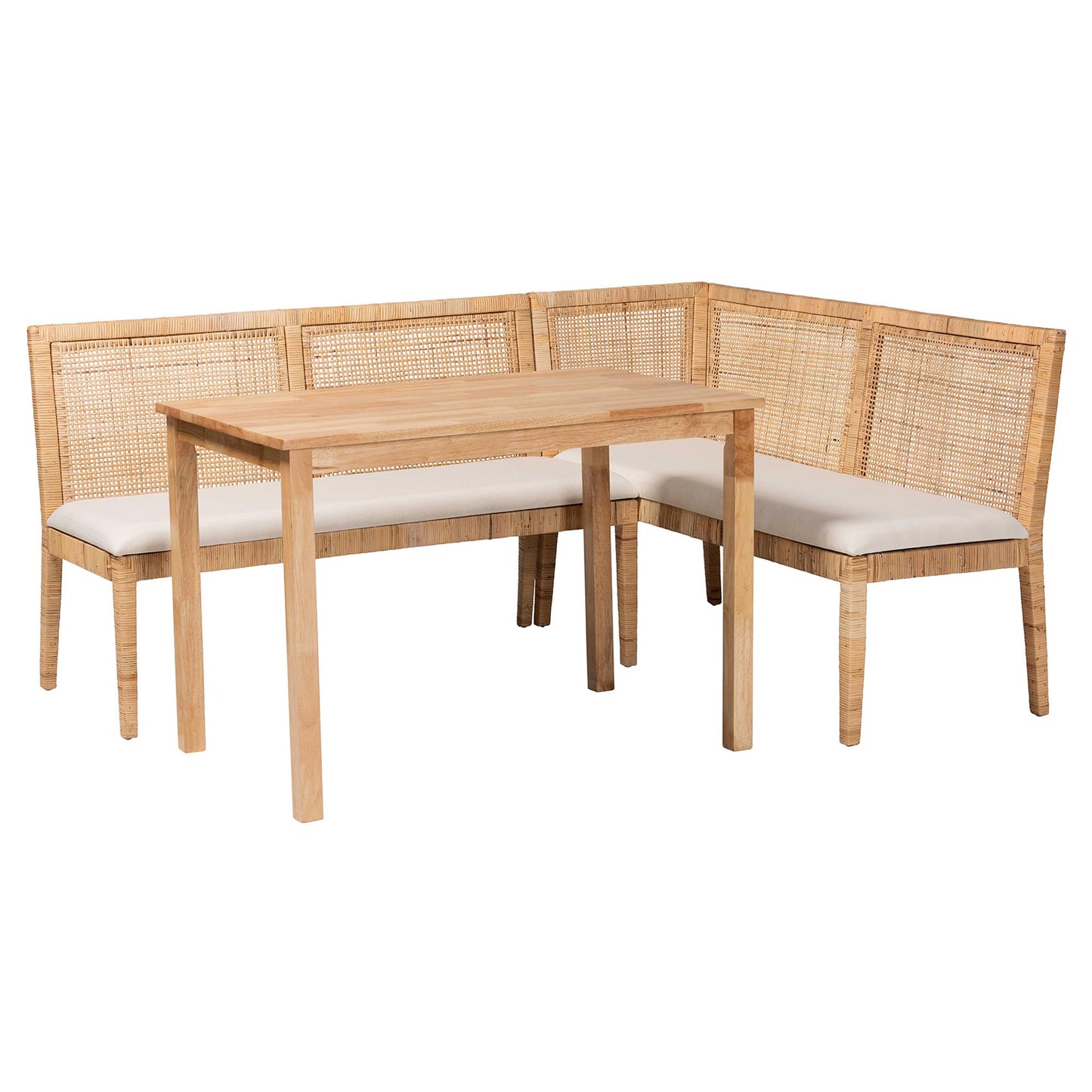 Baxton Studio bali & pari Kalimantan Bohemian Light Honey Rattan 3-Piece Dining Nook Set | Dining Sets | Modishstore - 5