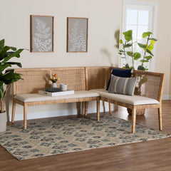 Baxton Studio bali & pari Kalimantan Bohemian Light Honey Rattan 2-Piece Banquette Set