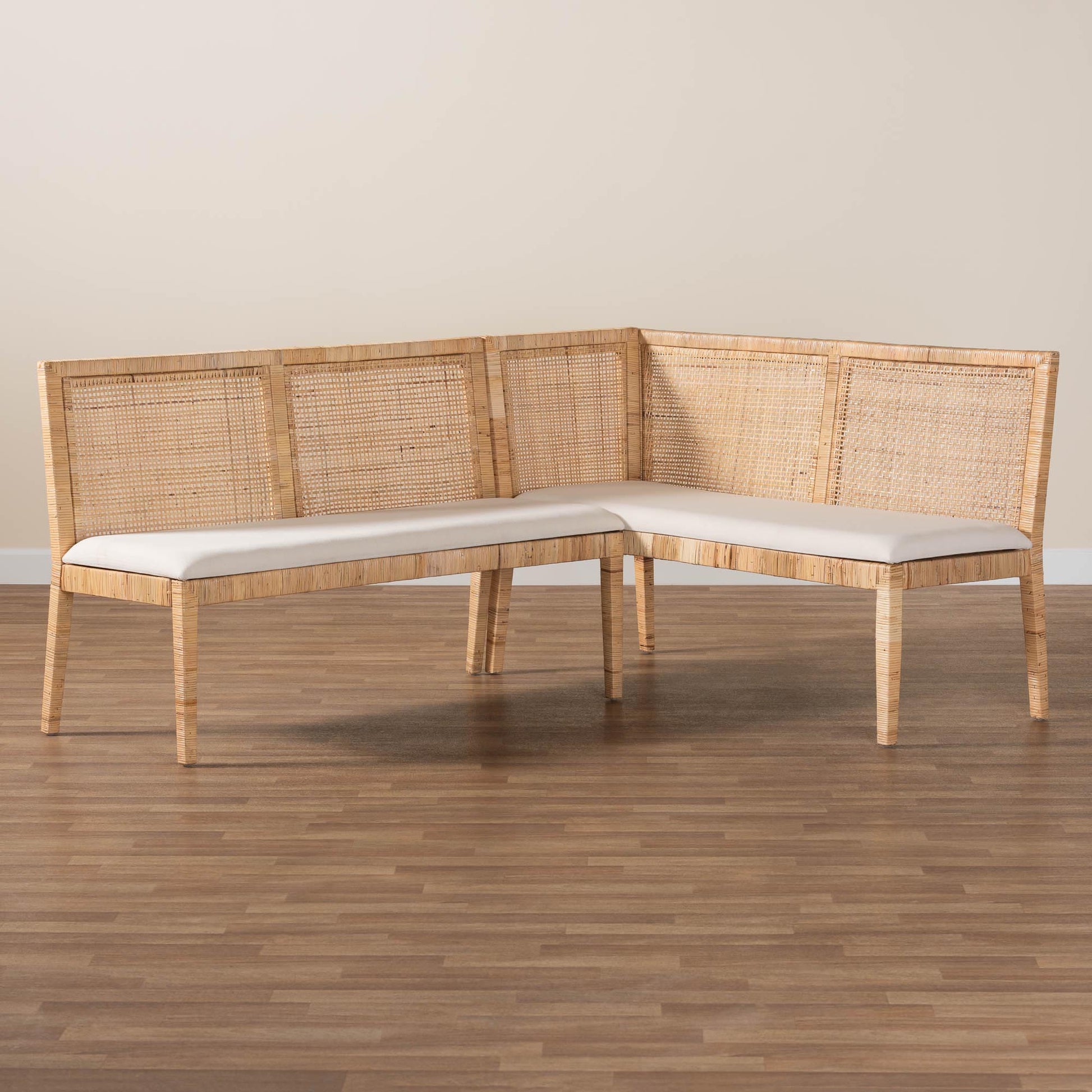 Baxton Studio bali & pari Kalimantan Bohemian Light Honey Rattan 2-Piece Banquette Set | Sofa Set | Modishstore - 2