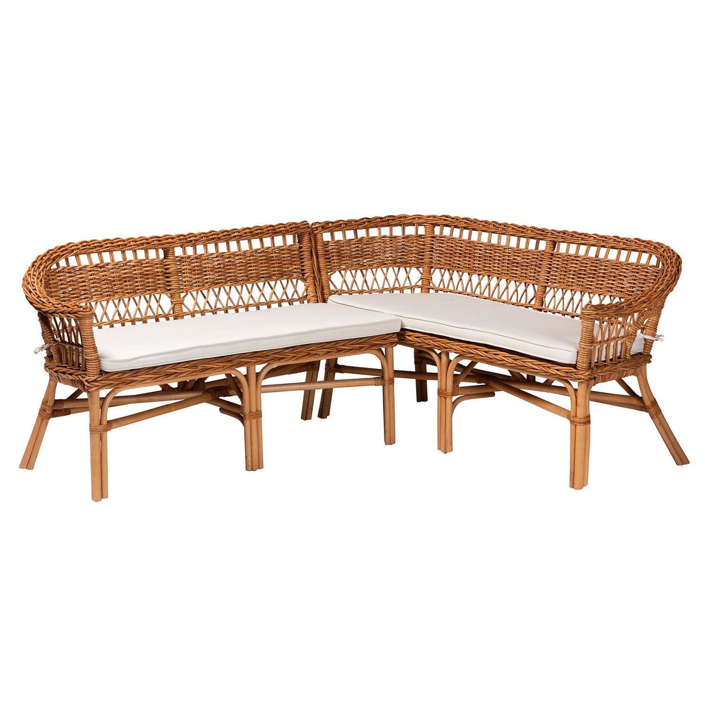 Baxton Studio bali & pari Nella Modern Bohemian Natural Brown Rattan 2-Piece Dining Nook Banquette Set | Dining Sets | Modishstore - 2