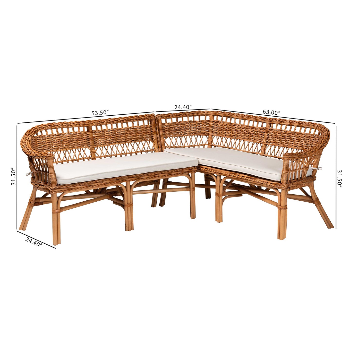 Baxton Studio bali & pari Nella Modern Bohemian Natural Brown Rattan 2-Piece Dining Nook Banquette Set | Dining Sets | Modishstore - 8