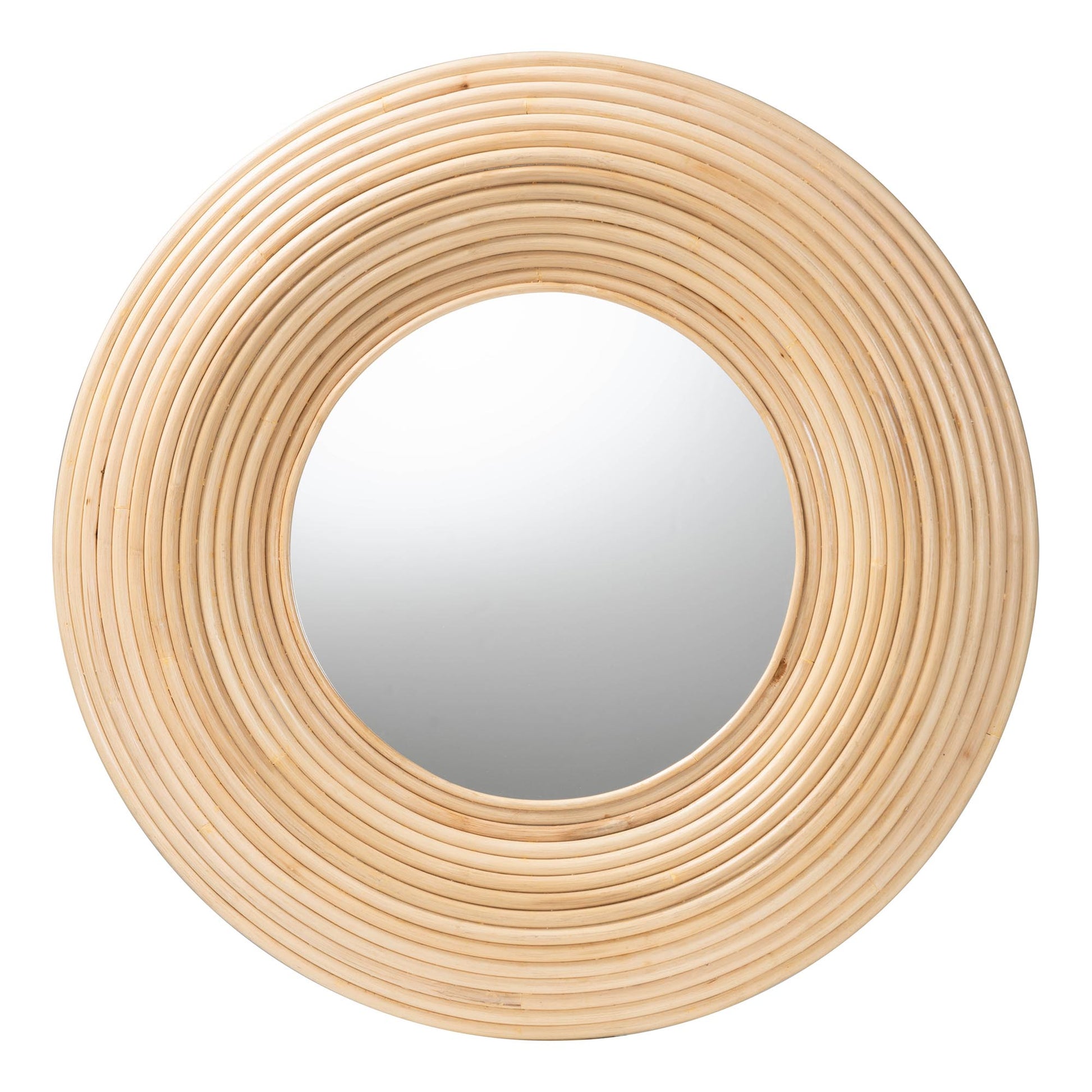 Baxton Studio bali & pari Drucilla Modern Bohemian Natural Brown Rattan Round Accent Wall Mirror | Mirrors | Modishstore - 2