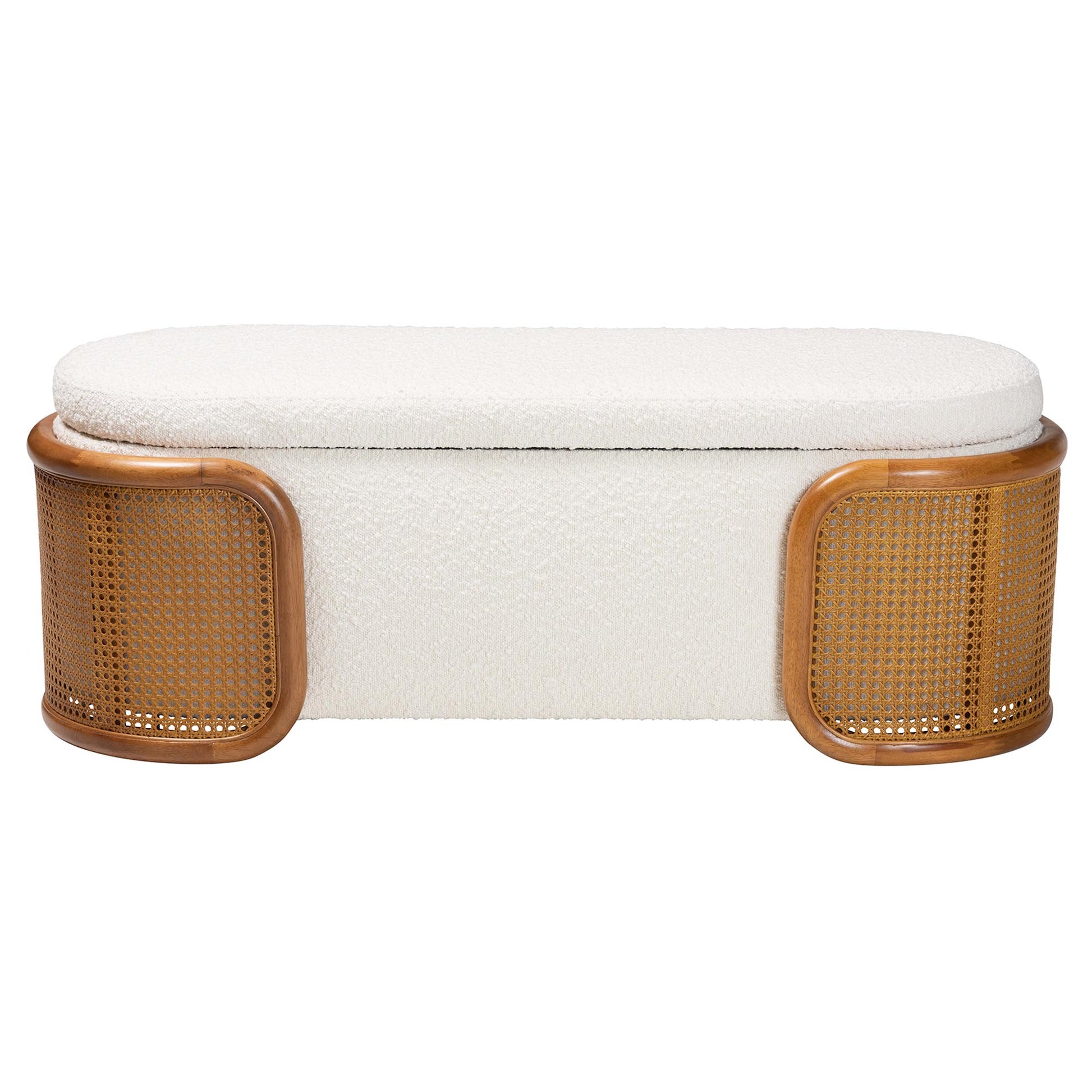 Baxton Studio Basira Japandi Cream Boucle Fabric Storage Bench with Woven Rattan | Benches | Modishstore - 7